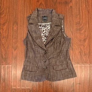 My Michelle Brown Vest with Animal Print Lining